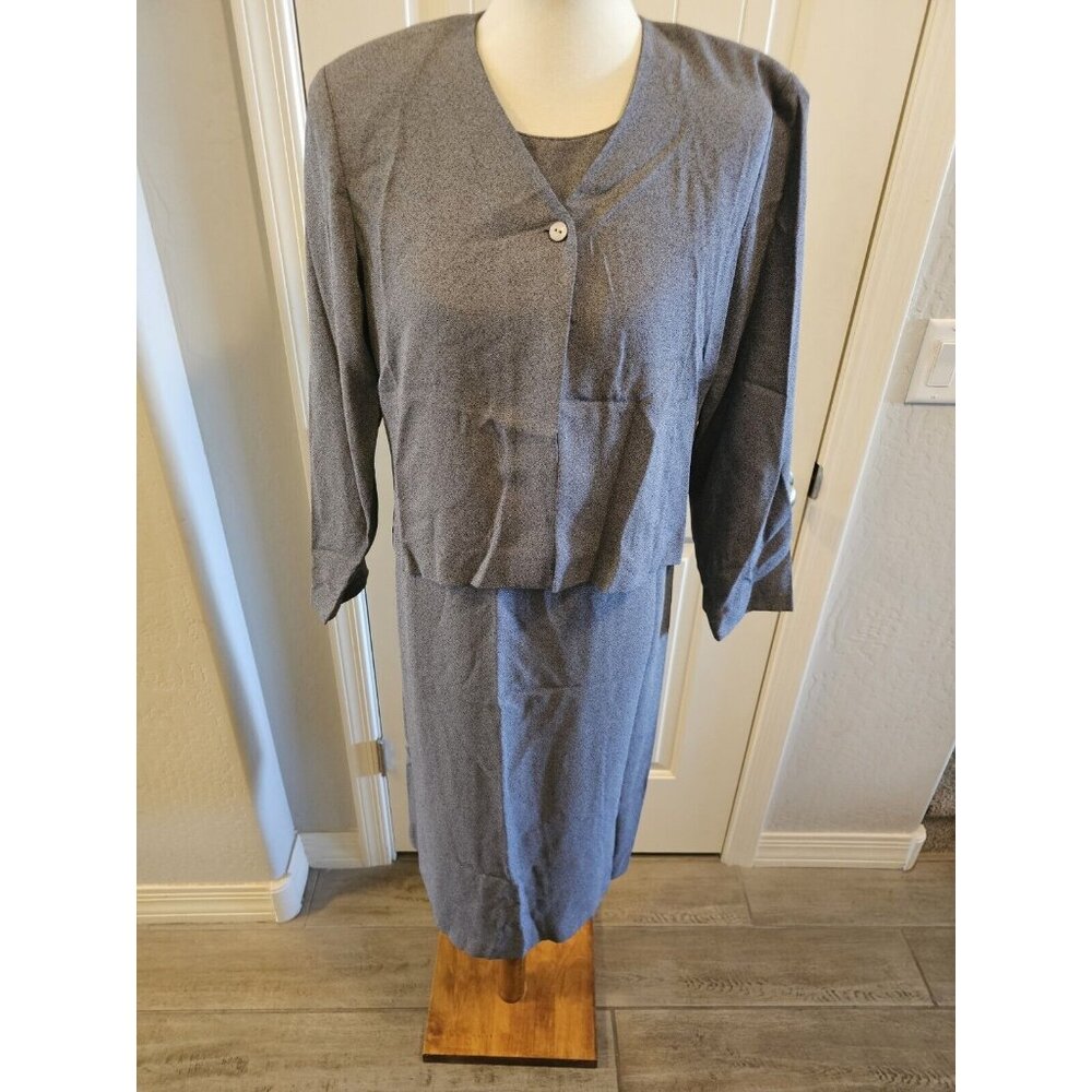 Talbots Petites Vintage 2 Piece Dress & Cardigan Gray Women's Size 12